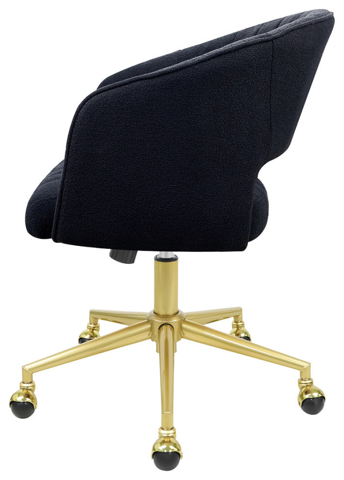 Caitlyn Swivel Vanity Chair with Adjustable Height, Black Boucle