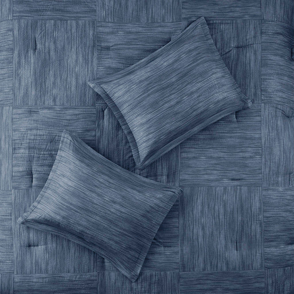 Madison Park Walter 7 Piece Printed Seersucker Comforter Set, Navy