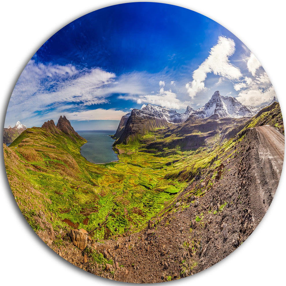 Arctic Sea And Green Mountains, Landscape Round Wall Art, 38"