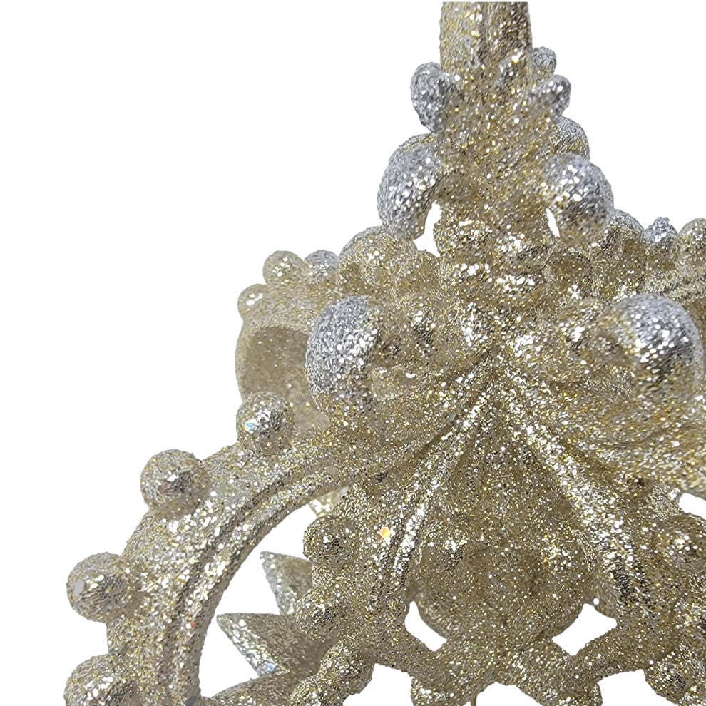 Sparkly Large Crown Ornament Dangle Ornate Glitter Designer Vintage Style, Champagne