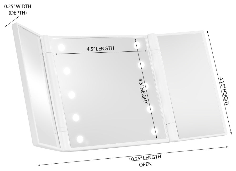 Nova Wireless LED Trifold Compact Mirror, Built-In LED, White
