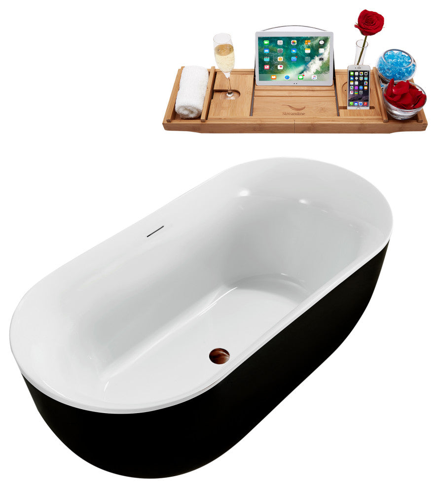 59'' Streamline N811BL Freestanding Tub, Tray, Internal Drain, Pop-Up: Oil Rubbe