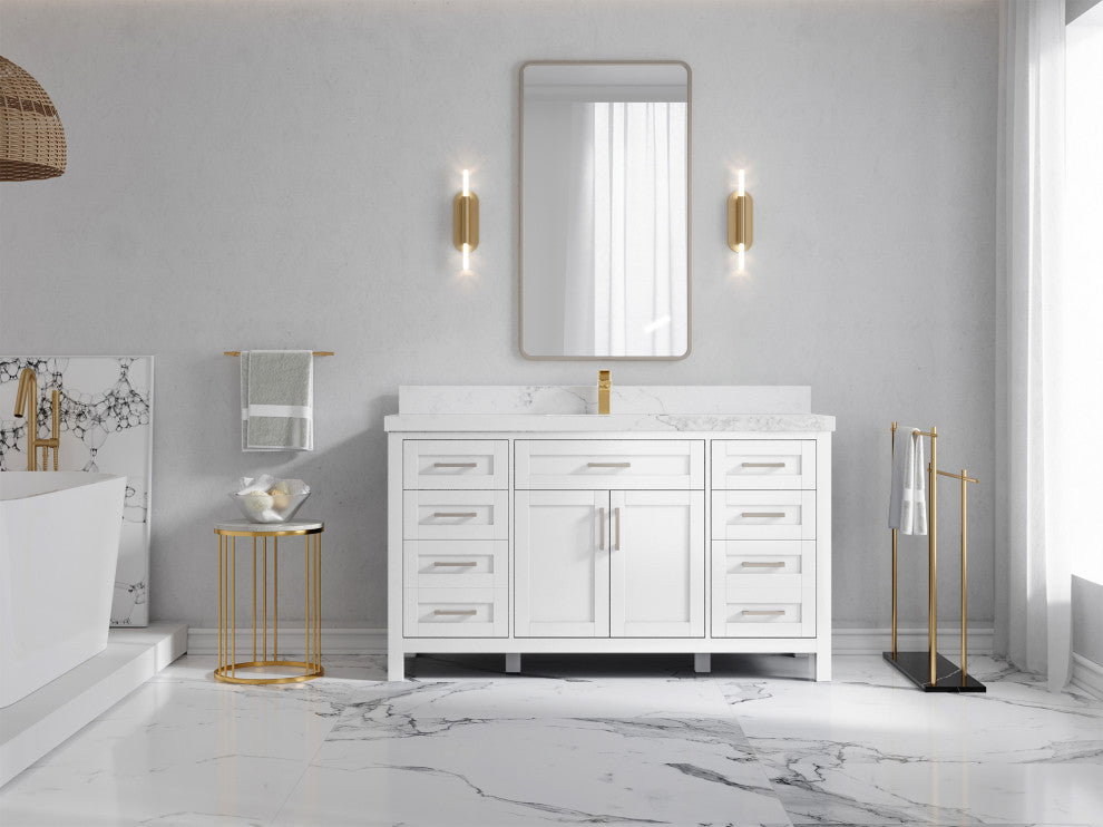 Cambridge 60 Single Bathroom Vanity in White 2" Calacatta Nuvo