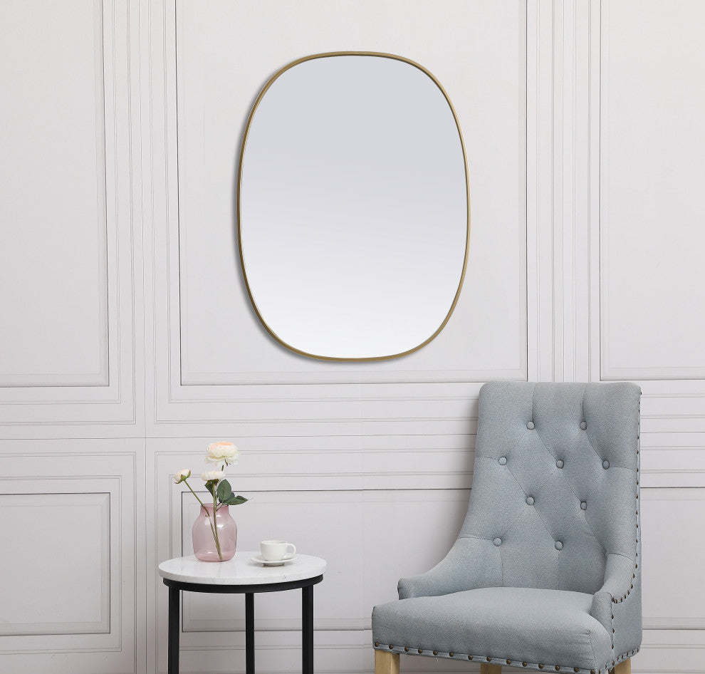 Metal Frame Oval Mirror 30X40 Inch, Brass