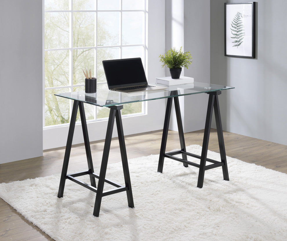Middleton Desk With Clear Glass Top and Black Base