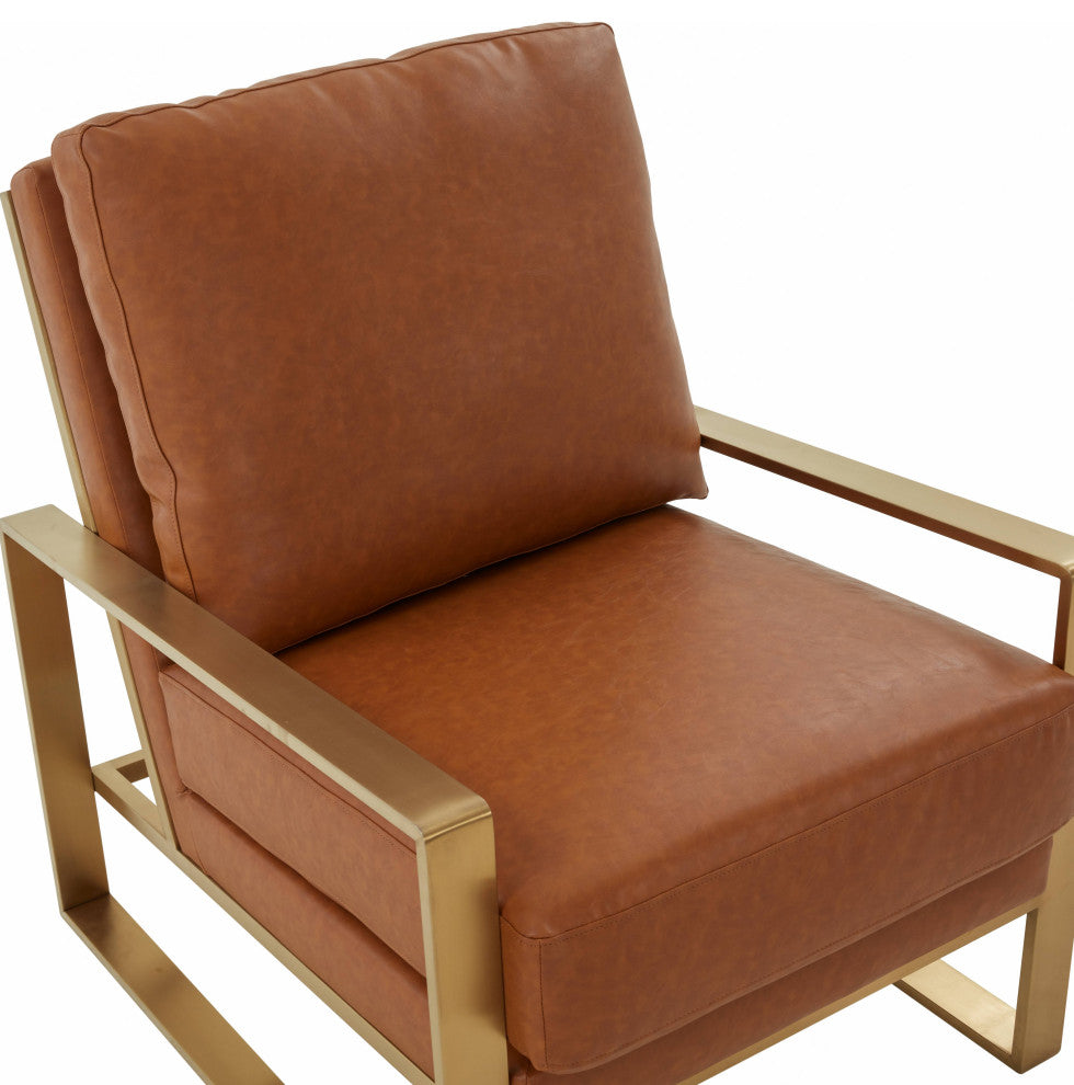 LeisureMod Jefferson 3-Piece Set With 2 Arm Chairs and Coffee Table, Cognac Tan
