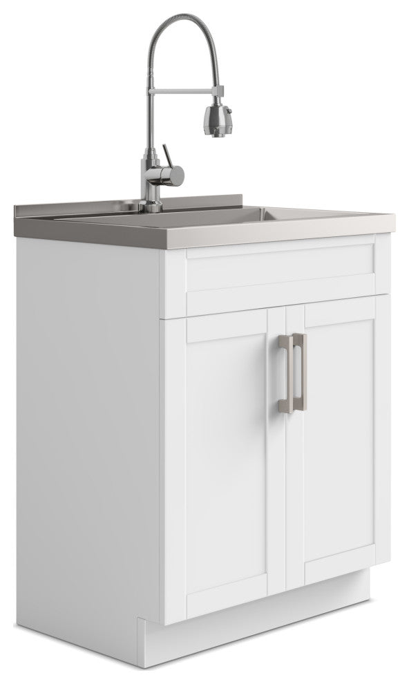 Hennessy Contemporary 24" Deluxe Laundry Cabinet, Faucet, White, 28"