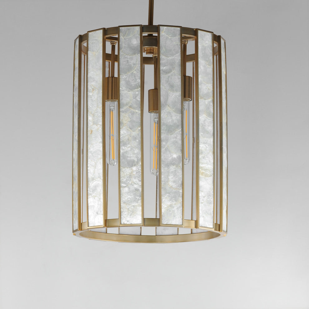 Maxim 12802 Miramar 3 Light 15"W Pendant - Capiz / Natural Aged Brass