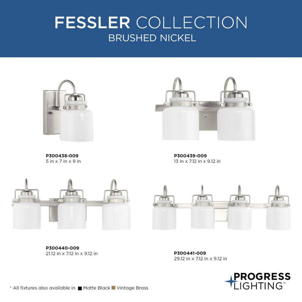 Fessler Collection Two-Light Brushed Nickel Opal Glass Farmhouse Bath Light