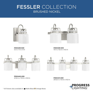 Fessler Collection Two-Light Brushed Nickel Opal Glass Farmhouse Bath Light