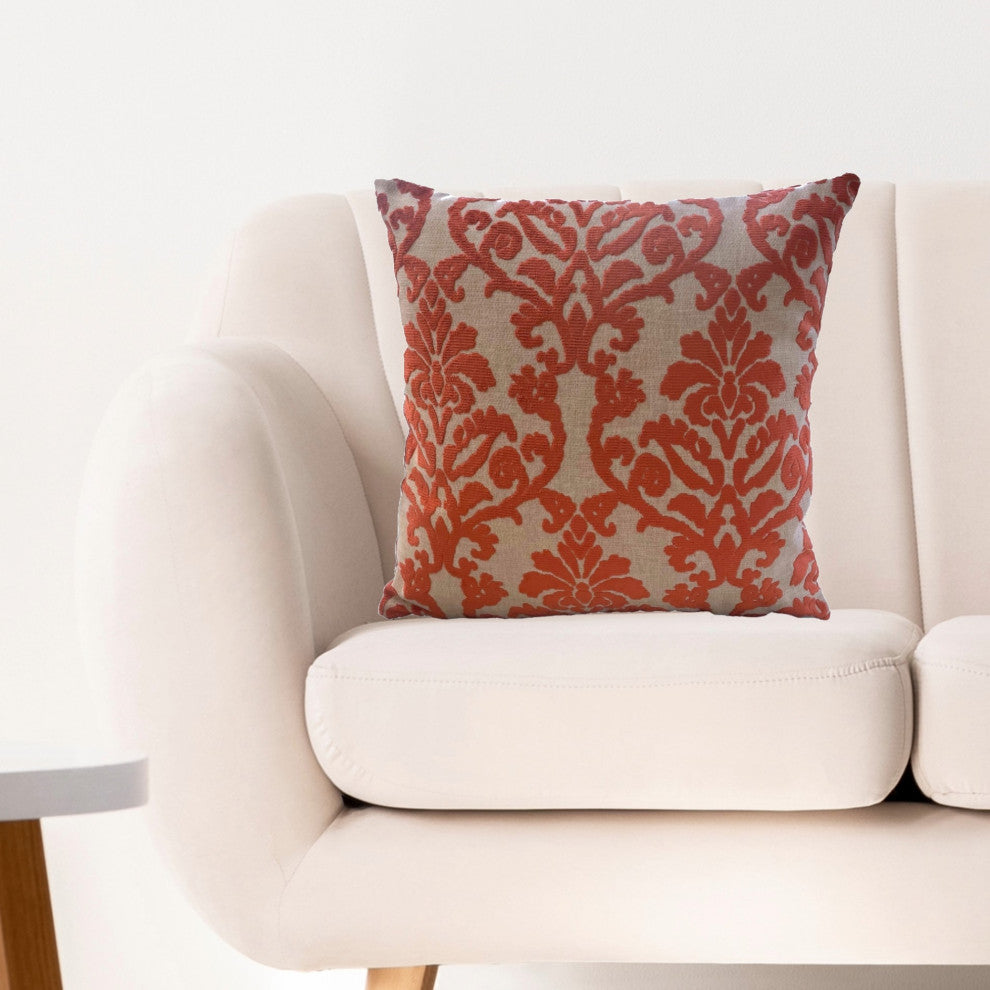 Plutus Fire Ridge Orange Floral Luxury Throw Pillow, Double Sided 26"x26"