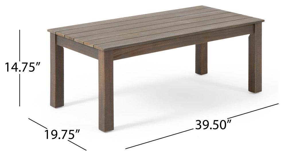 Avacyn Outdoor Acacia Wood Loveseat and Coffee Table Set with Cushions, Gray + Dark Gray