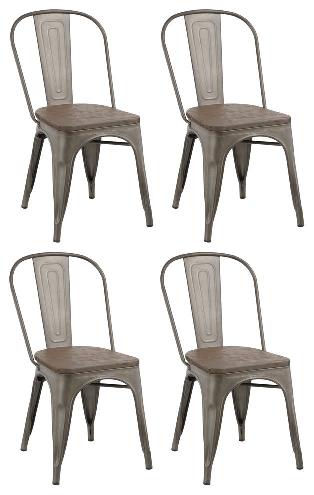 Tradd Metal and Wood Bistro Side Chairs, Set of 4, Distressed
