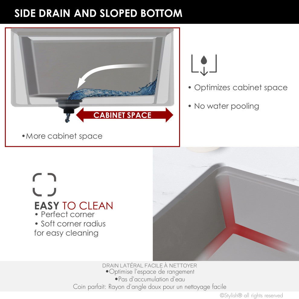 30" Undermount Workstation Single Bowl Gray Granite Kitchen