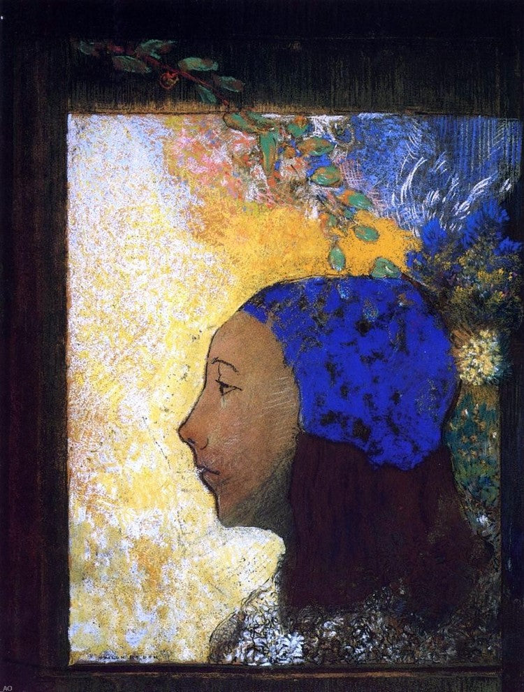 Odilon Redon Young Girl in a Blue Bonnet, 21"x28" Wall Decal