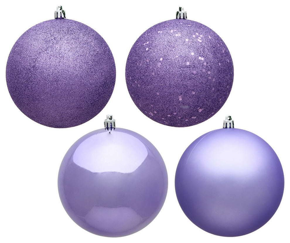 Vickerman 8" Lavender 4-Finish Ball Ornament Assortment, 4 per Bag