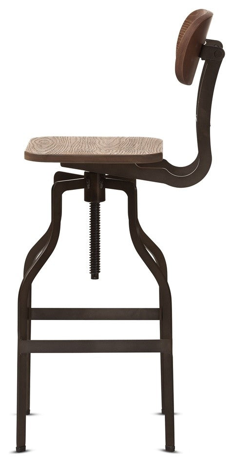Vintage Industrial Style Wood Rustic Finished Steel Adjustable Swivel Bar Stool