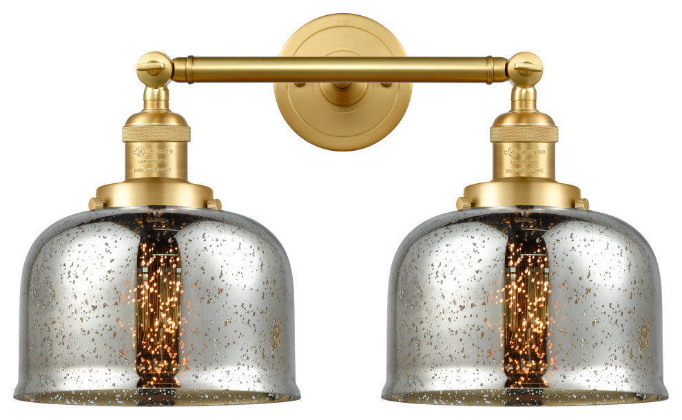 Large Bell 2 Light Bath Vanity Light, Satin Gold, Silver Plated Mercury