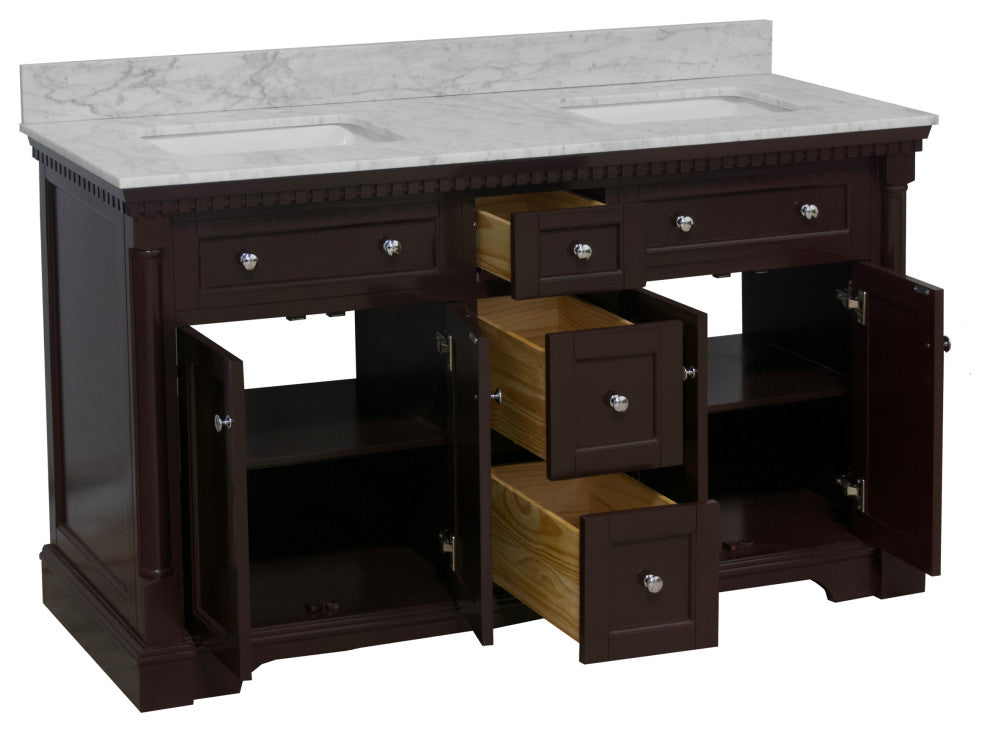 Sydney 60" Bathroom Vanity, Chocolate, Carrara Marble, Double Sink