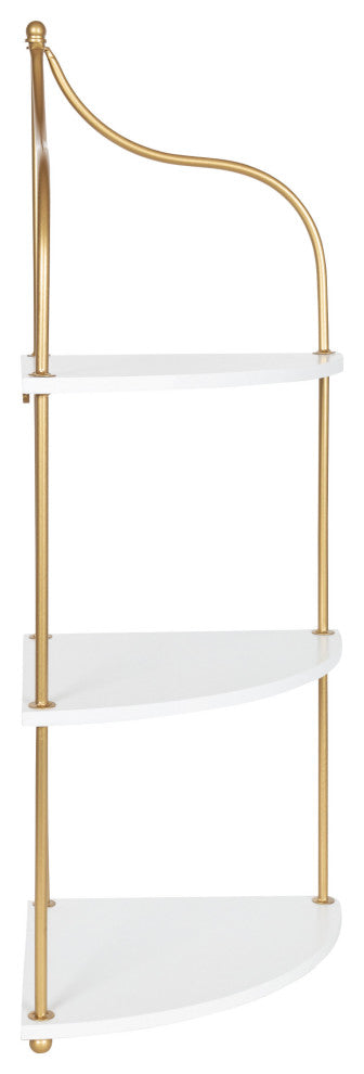 Walters Corner Shelf, White/Gold, 17"x12"x35"