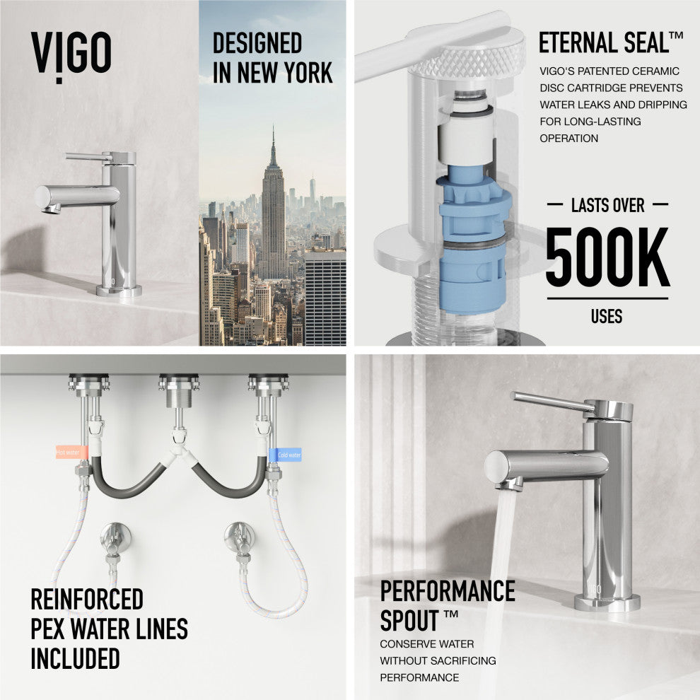 VIGO Jewel 6" H Single Handle Single Hole Bathroom Faucet, Chrome