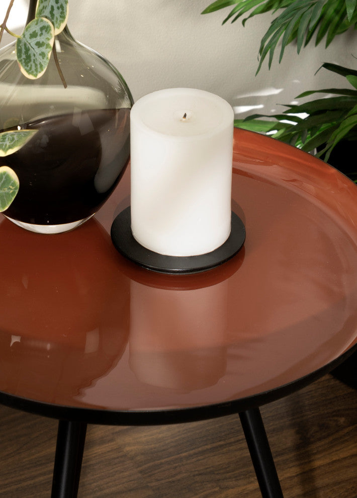 Laranya Round Metal Side Table, Red/Black 15x15x22.5