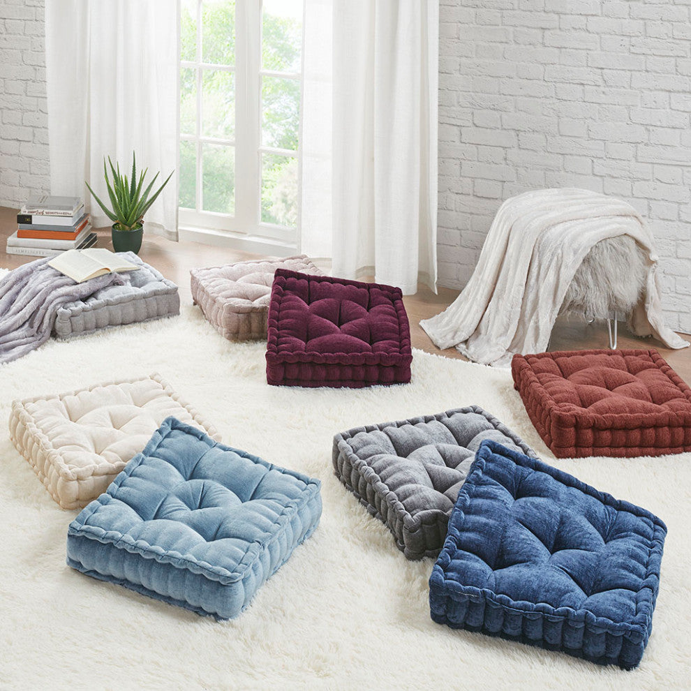 Intelligent Design Azza Square Floor Pillow Seat Cushion, Aqua Blue, 20x20"