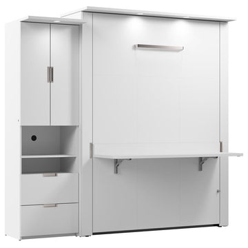 Lumina Queen Murphy Bed with Desk and Storage Cabinet (91W) in White