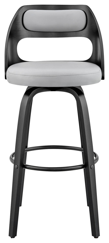 Julius Faux Leather and Wood Bar Stool, Gray and Black, 26"