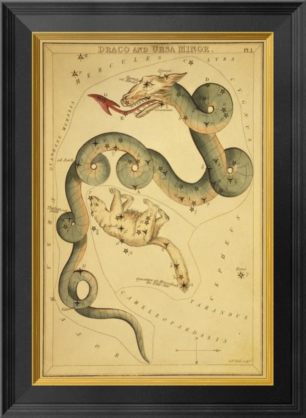 "Draco and Ursa Minor, 1825" Framed Canvas Giclee by Jehoshaphat Aspin, 16x22"