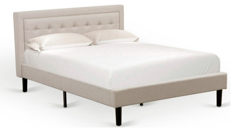 3Pc Platform Queen Bedroom Set, 1 Upholstered Bed, 2 Nightstands Mist Beige