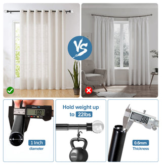 1" Crystal Ball Drapery Curtain Rod, Black, 28"-48"