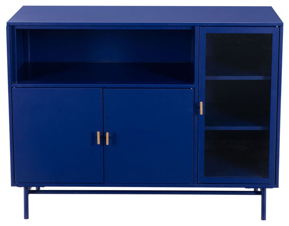 Bar Cabinet, Glass, Metal, Blue, Clear, Gold, Bar Kitchen Pub Cafe Bistro