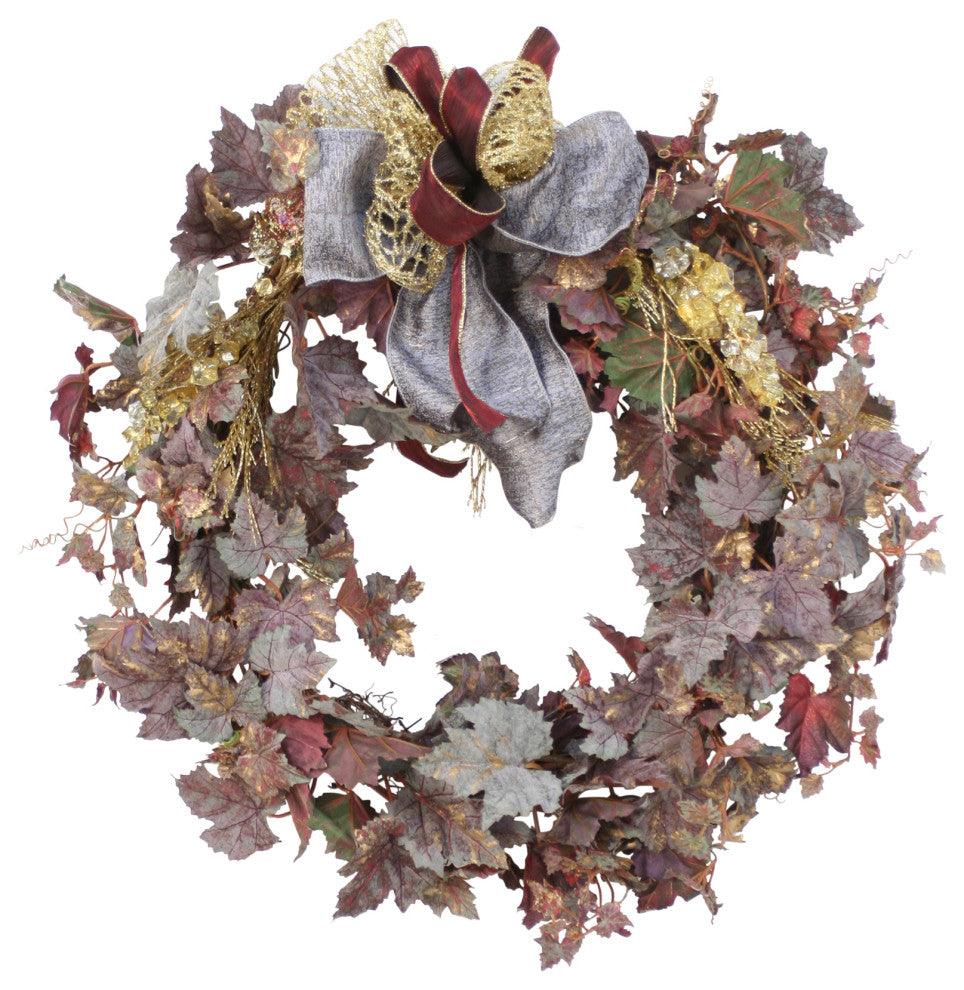 Frosted Wreath with Gold Cedar Accents and Ribbon
