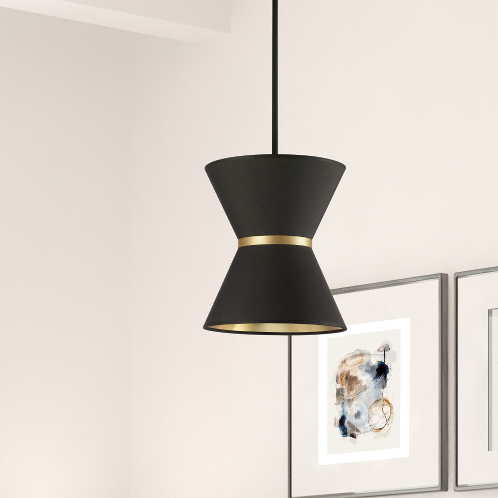 Black and Gold Transitional Pendant With Matte Black Metal