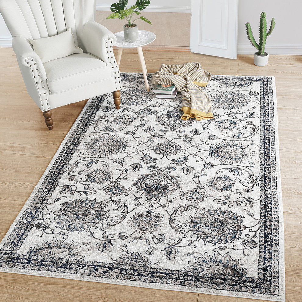 LNC Indoor Vintage Distressed Polyester Mat Area Rug for Living Room, 8' X 10'