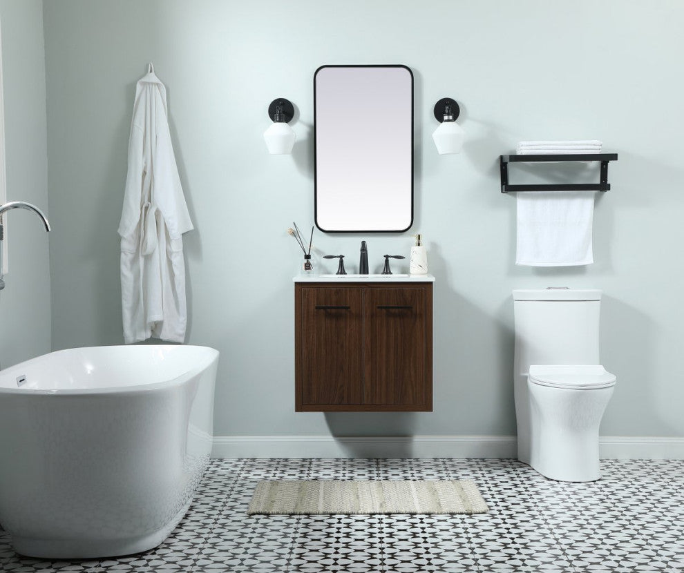 Home Living 19" Midcentury Modern Walnut-Light Bathroom Vanity