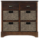 28" Wood 2 Drawers Storage Cabinet with 4 Rattan Basket, Espresso, 28" Tall