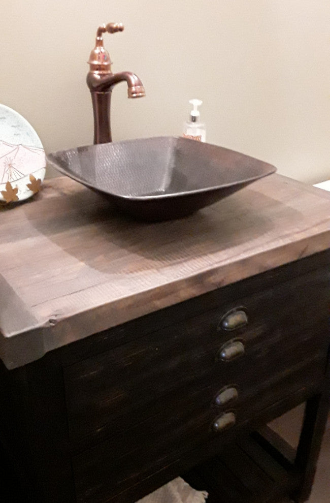 15" Square Copper Vessel Vanity Bathroom Sink