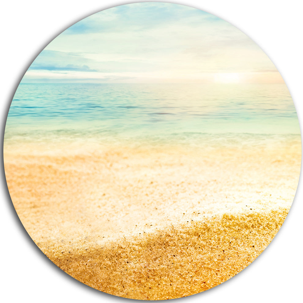 Summer Beach View With Fine Gold Sand, Seascape Round Artwork, 23"