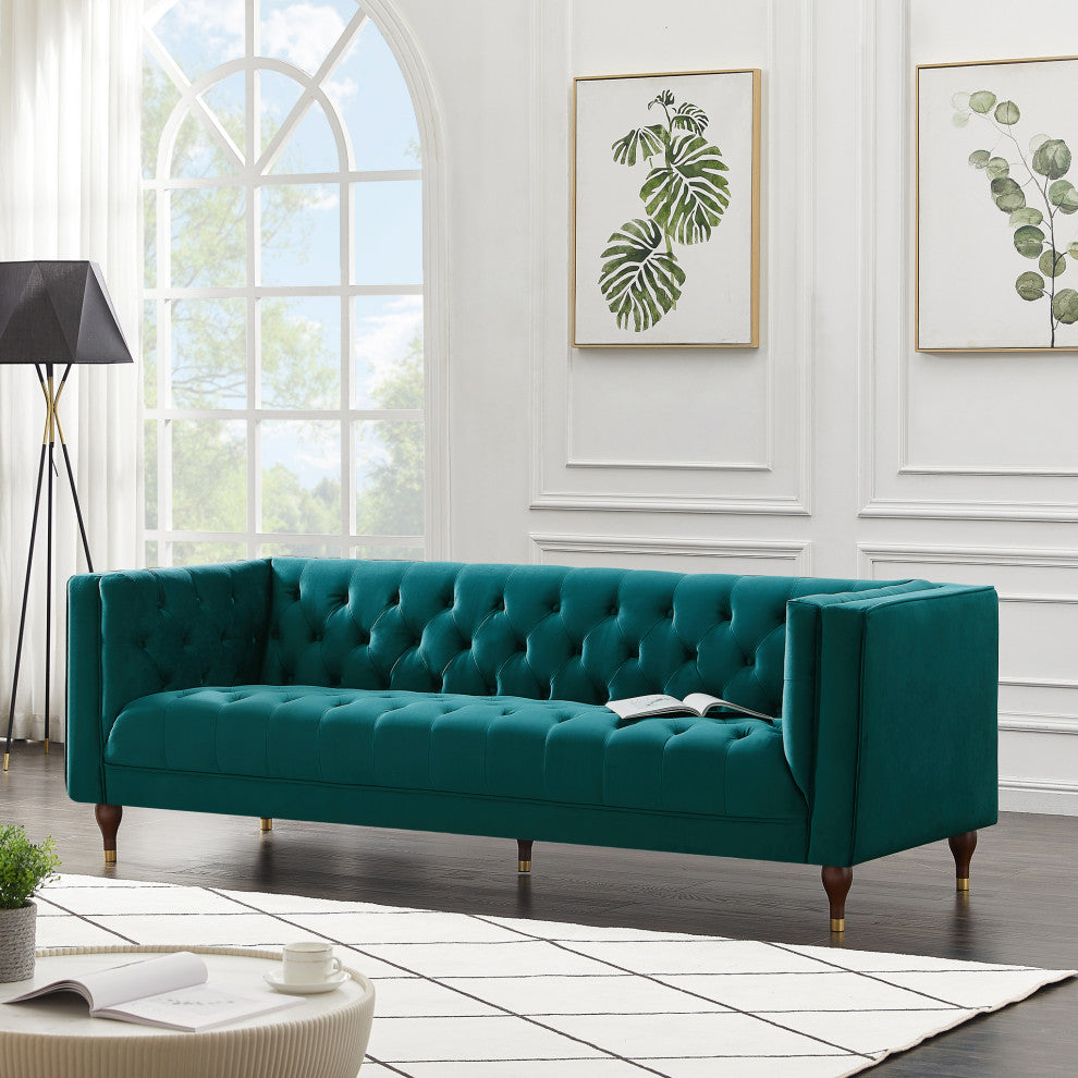Houston Mid-Century Modern Luxury Chesterfield Velvet Sofa, Teal