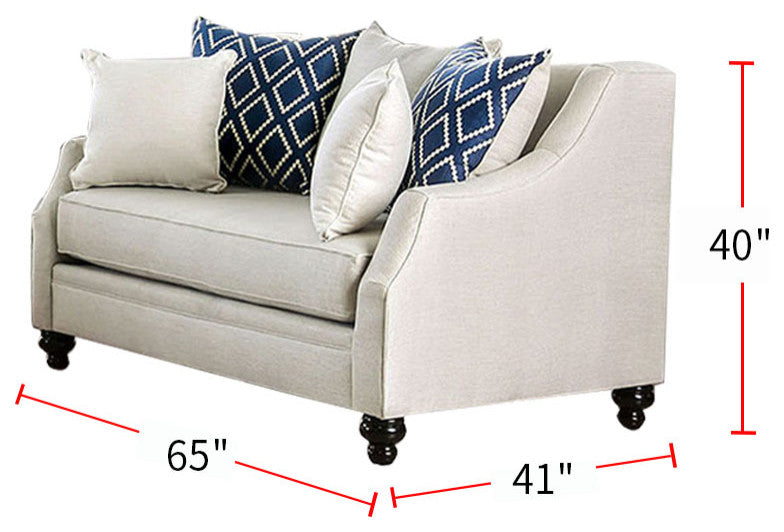 Burlap Weave Love Seat with Single Cushion Seat Design, Ivory