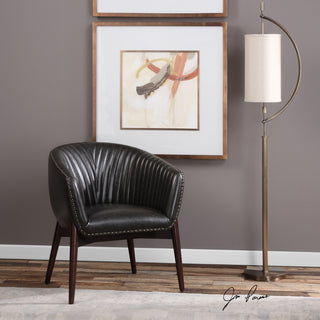 Uttermost Anders Faux Leather and Wood Accent Chair in Black and Brass