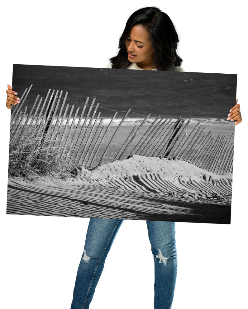 Sandy Beach Fence Landscape Photo, Beach Unframed Wall Art Print, 24" X 36"