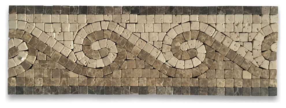 Marble Mosaic Border Listello Insert Tile Surf Emperador 4x12 Tumbled, 1 piece