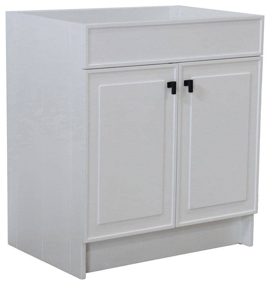 SmartFold 30" Single Sink Vanity Cabinet, White Finish, Black Hardware