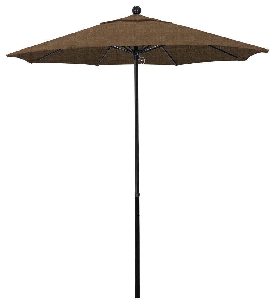 7.5'  Black Push Lift Fiberglass Umbrella, Woven Sesame Olefin