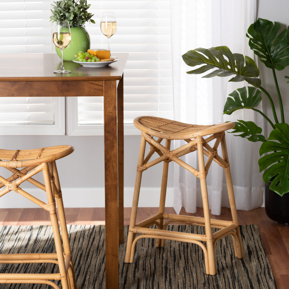 Cassie Natural Brown Rattan Counter Stool