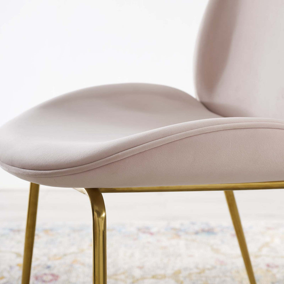 Contemporary Dining Room Side Dining Chair, Velvet Fabric Stainless Metal, Pink