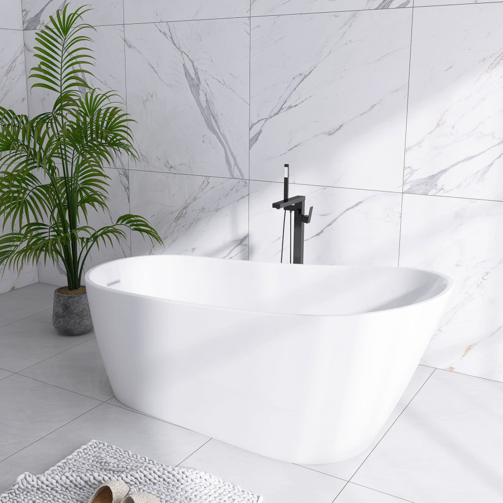 59" x 31" Acrylic Freestanding Soaking Single Slipper Bathtub in White